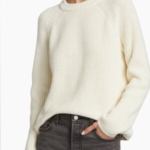 Jenni Kayne Off White / Ivory Ribbed Crew Neck Fisherman Sweater Small